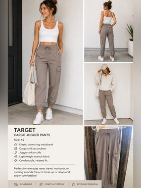Target Taupe Cargo Jogger Pants Athleisure Utility Elastic Waist Zip Pocket XS